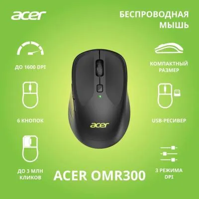 Мышь ACER OMR300 черный оптическая (1600dpi) беспроводная USB (6but) (ZL.MCECC.01R) — фото 2
