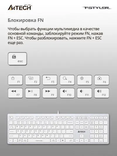 Клавиатура A4Tech Fstyler FX50 белый USB slim Multimedia (FX50 WHITE) — фото 5