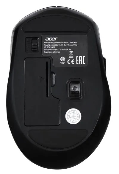 Мышь ACER OMR060 черный оптическая (1600dpi) беспроводная USB (6but) (ZL.MCEEE.00C) — фото 2