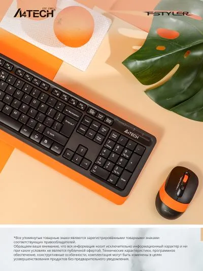 Клавиатура + мышь A4 Fstyler FG1010 клав:черный/оранжевый мышь:черный/оранжевый USB беспроводная Multimedia — фото 6