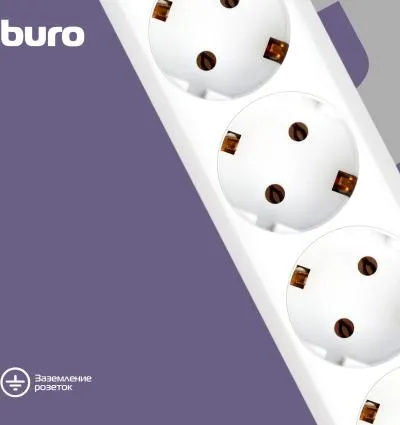 Сетевой фильтр BURO 600SH-16-1.8-W 1.8м (6 розеток) белый (коробка) — фото 7