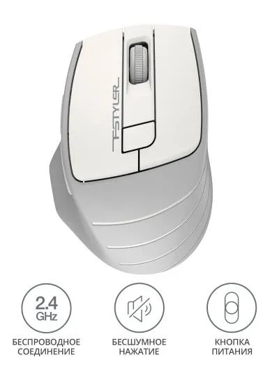 Мышь A4Tech Fstyler FG30S белый/серый оптическая (2000dpi) silent беспроводная USB (6but) — фото 2