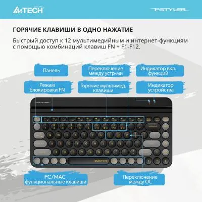 Клавиатура A4Tech Fstyler FBK30 черный/серый USB беспроводная BT/Radio slim Multimedia (FBK30 BLACKCURRANT) — фото 7