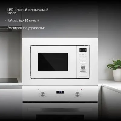 Встраиваемая микроволновая печь HYUNDAI HBW 2040 WG белый (20л.) — фото 5