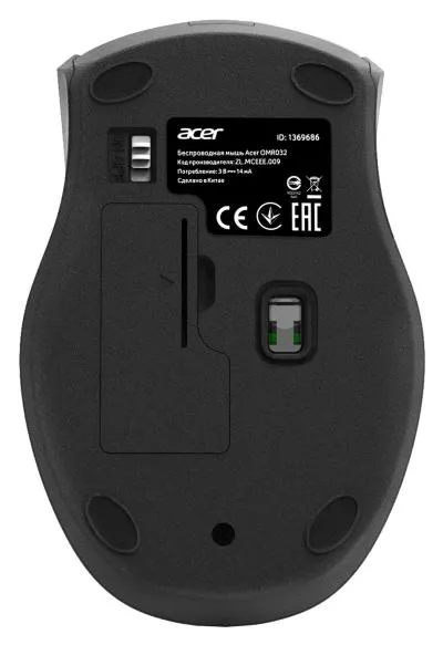 Мышь ACER OMR032 черный/красный оптическая (1600dpi) беспроводная USB (3but) (ZL.MCEEE.009) — фото 2