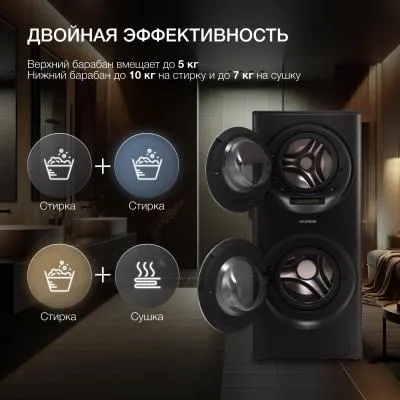 Стиральная машина фронтальная HYUNDAI Gemini WMD9423 темно-серебристый (сушка, пар, 2 бака) — фото 10