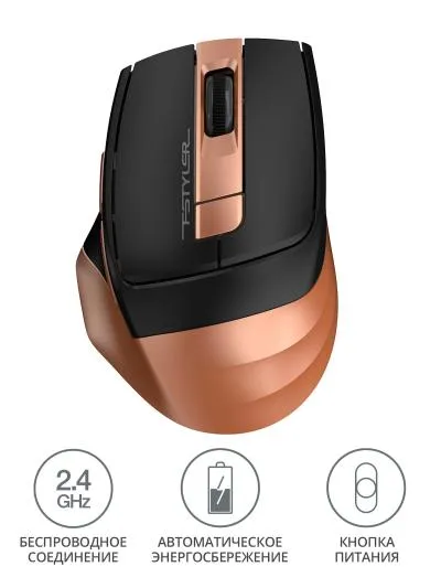 Мышь A4Tech Fstyler FG35 золотистый/черный оптическая (2000dpi) беспроводная USB (6but) — фото 2