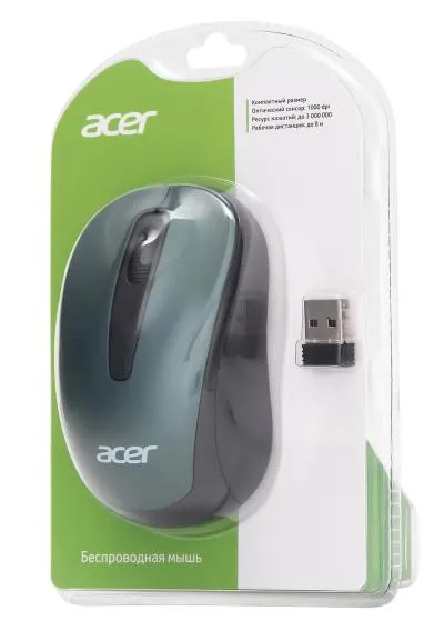 Мышь ACER OMR135 зеленый оптическая (1000dpi) беспроводная USB для ноутбука (2but) (ZL.MCEEE.01I) — фото 9