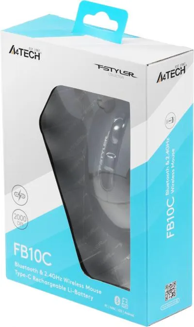 Мышь A4Tech Fstyler FB10C черный оптическая (2400dpi) беспроводная BT/Radio USB (4but) (FB10C STONE BLACK) — фото 18