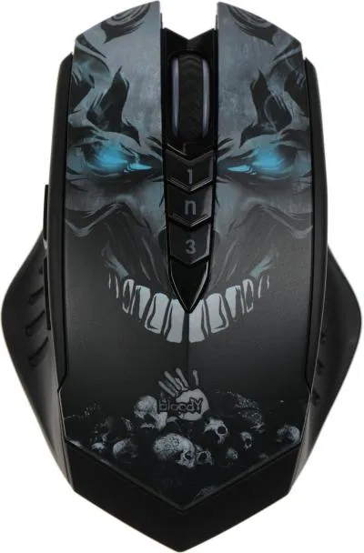 Мышь A4Tech Bloody R80 Plus Skull черный/рисунок оптическая (5000dpi) беспроводная USB (7but) (R80 PLUS (SKULL)) — фото 2