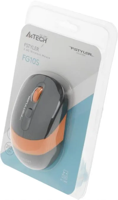 Мышь A4Tech Fstyler FG10S черный/оранжевый оптическая (2000dpi) silent беспроводная USB (4but) — фото 9