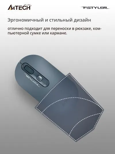 Мышь A4Tech Fstyler FG20 пепельный/синий оптическая (2000dpi) беспроводная USB для ноутбука (4but) — фото 6