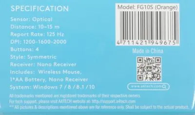Мышь A4Tech Fstyler FG10S черный/оранжевый оптическая (2000dpi) silent беспроводная USB (4but) — фото 10