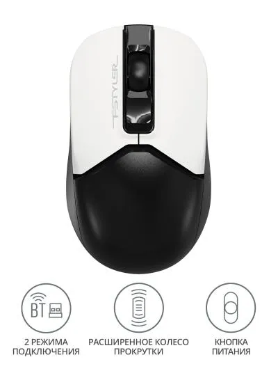 Мышь A4Tech Fstyler FB12 белый/черный оптическая (1200dpi) беспроводная BT/Radio USB (3but) (FB12 PANDA) — фото 2