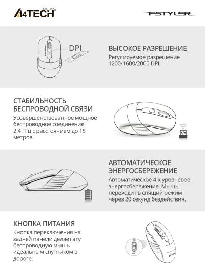 Клавиатура + мышь A4 Fstyler FG1010 клав:белый/серый мышь:белый/серый USB беспроводная Multimedia — фото 5