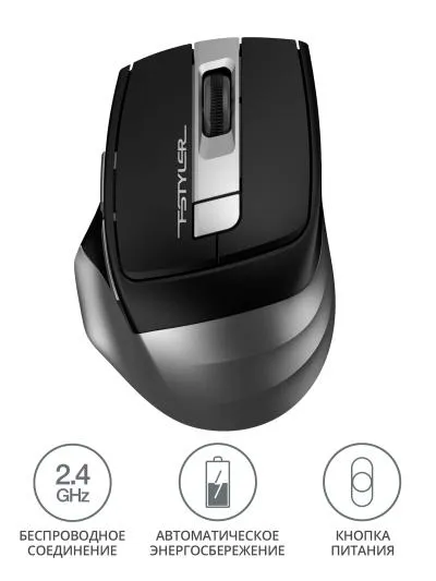 Мышь A4 Fstyler FG35 серый/черный оптическая (2000dpi) беспроводная USB (6but) — фото 2