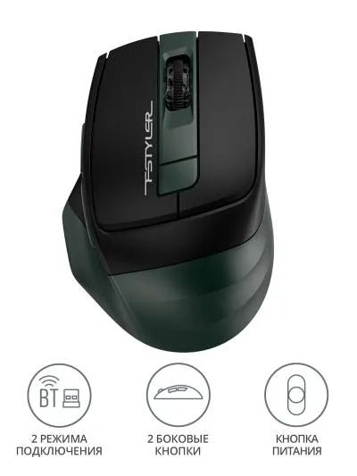 Мышь A4Tech Fstyler FB35 зеленый/черный оптическая (2000dpi) беспроводная BT/Radio USB (6but) — фото 2