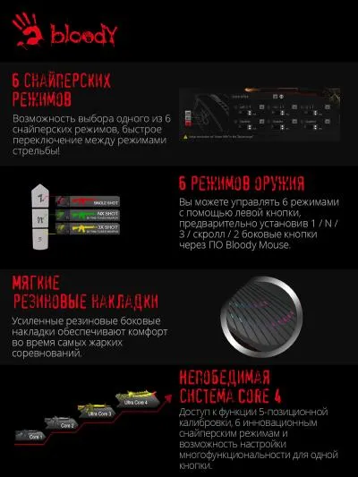 Мышь A4Tech Bloody J90s черный оптическая (8000dpi) USB (12but) (J90S BLACK ACTIVATED) — фото 5