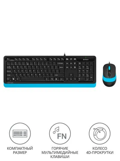 Клавиатура + мышь A4 Fstyler F1010 клав:черный/синий мышь:черный/синий USB Multimedia — фото 2
