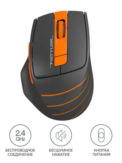 Мышь A4Tech Fstyler FG30S серый/оранжевый оптическая (2000dpi) silent беспроводная USB (6but) — фото 2
